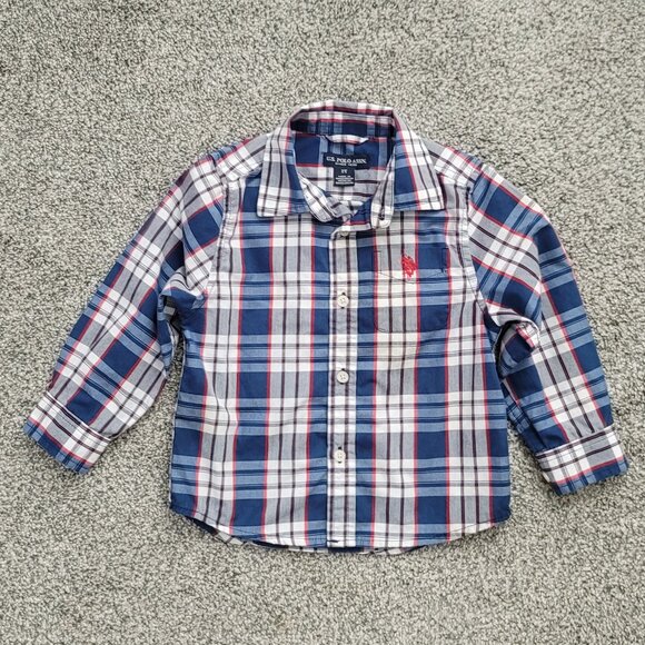 U.S. Polo Assn Toddler Boys Red White & Blue Button Down Shirt 2T - Picture 1 of 6